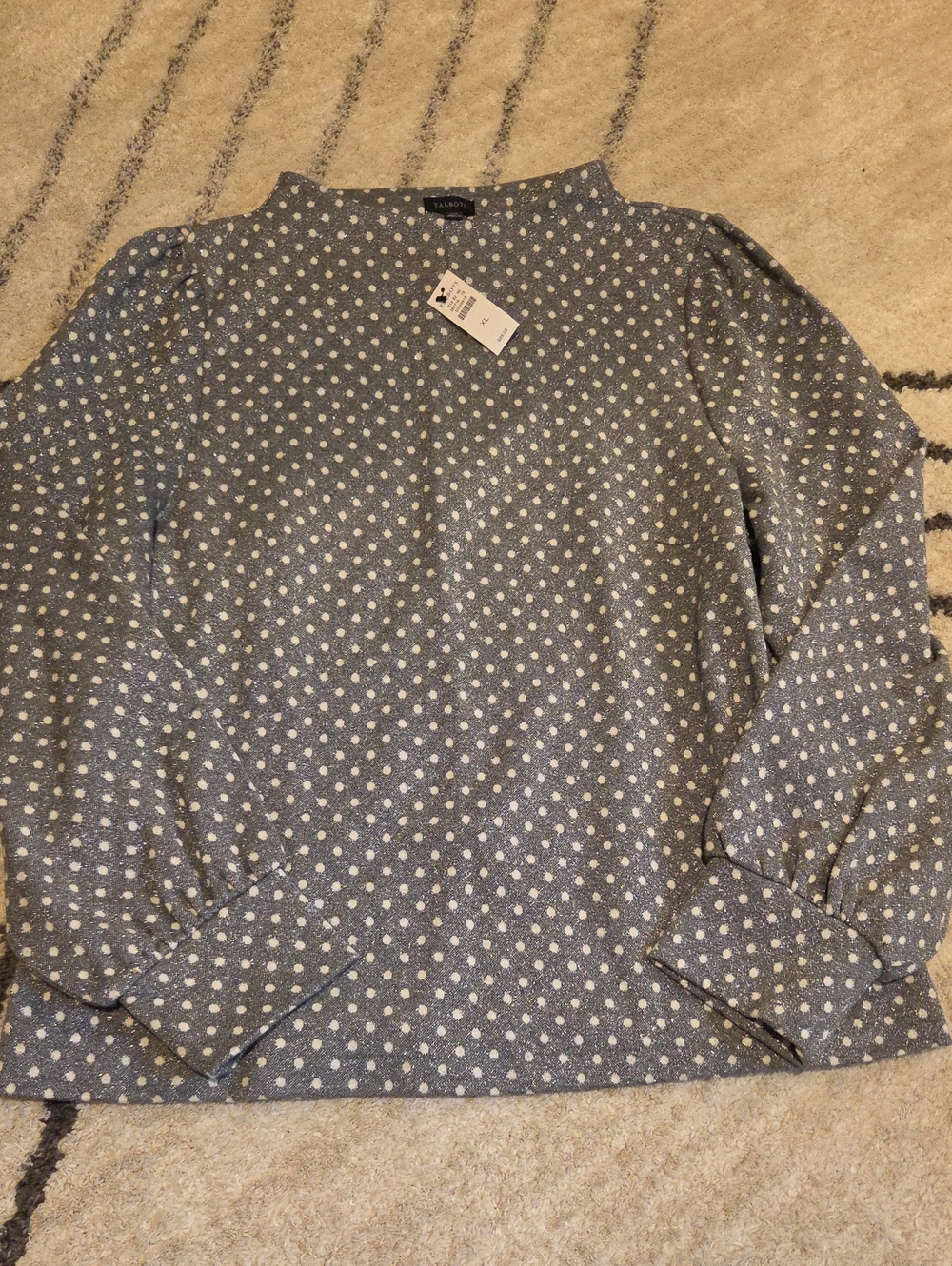 Talbots Light Blue Polka Dot Mock Neck Blouse
